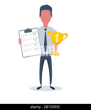 Businessman or clerk. Male character in trendy simple style with objects, flat vector illustration. Stock Vector