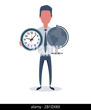 Businessman or clerk. Male character in trendy simple style with objects, flat vector illustration. Stock Vector