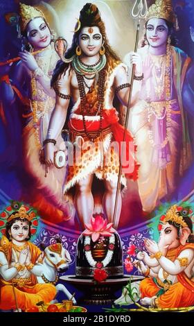 god Krishna flute music  Ganesha elephant  mythology illustration Stock Photo