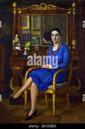 Portrait of Z.D.R. (Lady in Blue) 1927 Ilya Mashkov,   Russia, Russian, Federation, Stock Photo