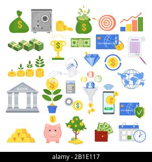 Set of icons on the theme of finance. Stock Vector