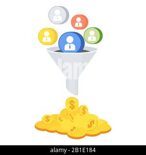 Sales funnel concept. Attracting potential customers. Stock Vector