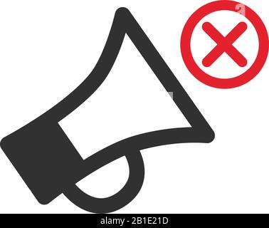 Loudspeacker or megaphone icon with X or cross mark. don't talk. Not allowed to speak. Keep silence. Social media marketing concept. Stock Vector Stock Vector