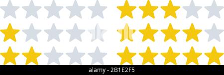 Rating stars icons. Star rates, feedback ratings and rate review. Five stars vector illustration set Stock Vector