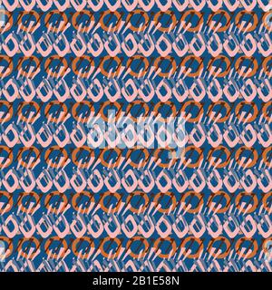 abstract rows of geometric shapes seamless vector pattern in blue rust and pink Stock Vector