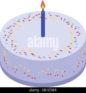 Burning candle birthday cake icon, isometric style Stock Vector