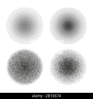 Vector set of stipple circle textures. Dotted gradient halftone ink spray effect Stock Vector