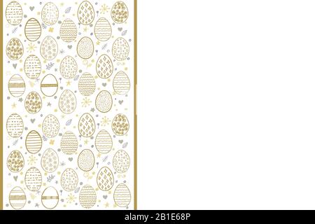 Happy Easter greeting card. Hand drawing eggs, stars, flowers and circles isolated on white background. Stock Vector