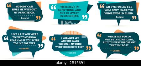 Quote remark frames. Gandhi quotation, quotes frame and mention quotations remarks templates vector set Stock Vector
