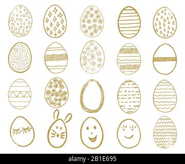 Set of Easter eggs. Egg icons collection in doodle style. Hand drawn Easter eggs. Stock Vector