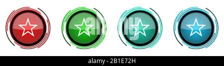 Star round glossy vector icons, set of buttons for webdesign, internet and mobile phone applications in four colors options isolated on white backgrou Stock Vector