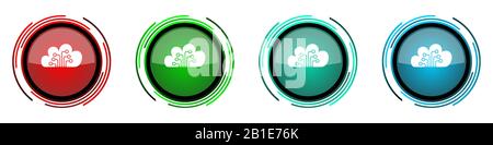 Cloud computing round glossy vector icons, technology, circuit, data set of buttons for webdesign, internet and mobile phone applications in four colo Stock Vector