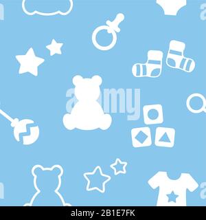 cute baby utensils bear socks rattle pacifier star seamless pattern vector illustration EPS10 Stock Vector