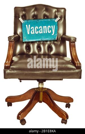 Retro office chair with vacancy sign isolated on a white background Stock Photo