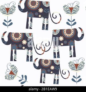 Elephant seamless pattern in vector. It is located in swatch menu Stock Vector