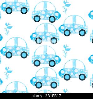 Seamless vector watercolor pattern with car. It is located in swatch menu. Stock Vector