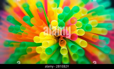 Hugh number of colorful plastic straws - throw-away society Stock Photo