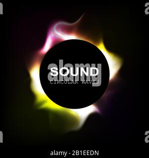 radial colour sound waves isolated on darck background, vector illustration Stock Vector