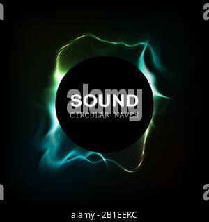 radial colour sound waves isolated on darck background, vector illustration Stock Vector