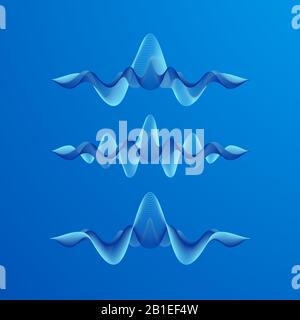set of waveforms isolated on blue background, vector illustration Stock Vector