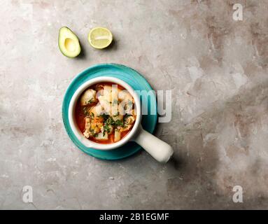 Sopa de mondongo, colombiano,  Latin America dish, soup made from diced tripe (the stomach of a cow or pig) slow-cooked Stock Photo