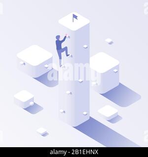 Businessman career climb. Business climbing, climbs for target and growth motivation isometric vector concept illustration Stock Vector