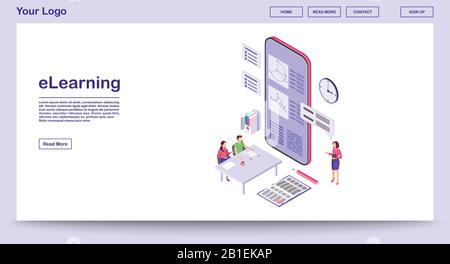 E learning webpage vector template with isometric illustration Stock Vector