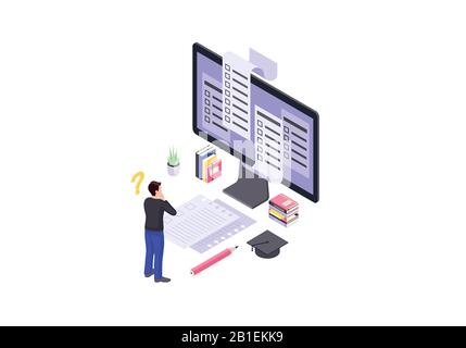 Online test isometric color vector illustration Stock Vector