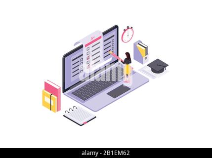 Online testing isometric color vector illustration Stock Vector