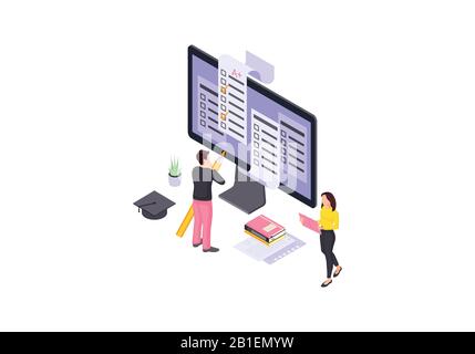 Online test isometric color vector illustration Stock Vector