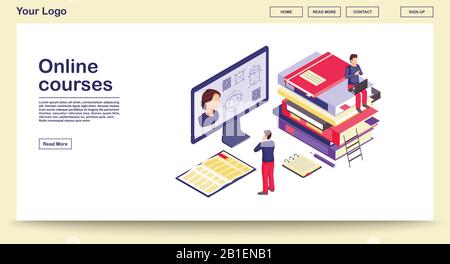 Online education webpage vector template with isometric illustration Stock Vector