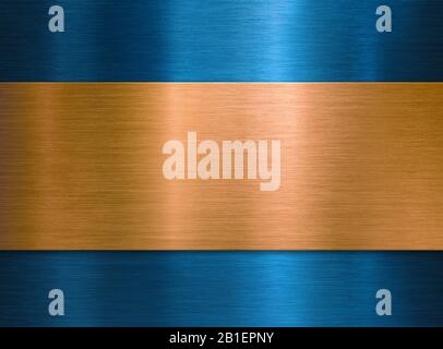 brushed polished bronze over blue metal texture background Stock Photo