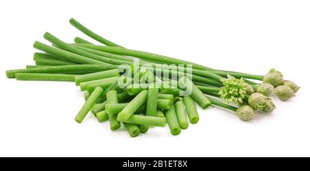 Chives flower or Chinese Chive isolated cut out on white background Stock Photo