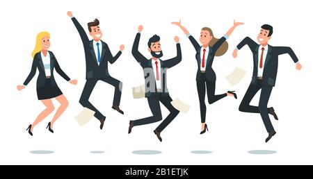 Jumping business team. Office workers jump, happy corporate colleagues  jumped together and teamwork fun vector cartoon illustration Stock Vector  Image & Art - Alamy