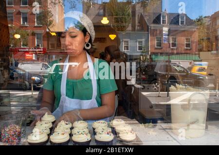 This unmistakable French bakery, La Bergamot, is located in the Chelsea neighborhood in a quiet shaded Episcopal General Theological Seminary building Stock Photo