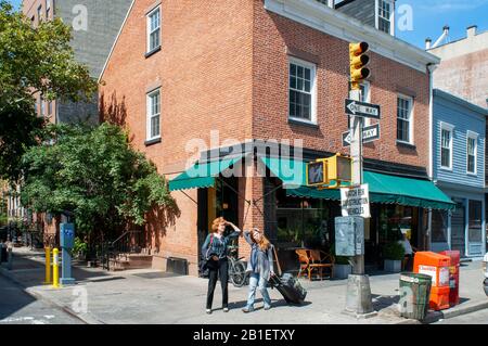 Close up of the exterior of the Chelsea brick house in Chelsea neighborhood Manhattan USA Stock Photo