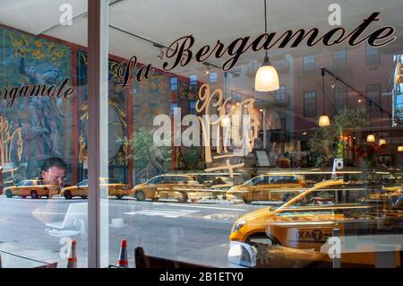 This unmistakable French bakery, La Bergamot, is located in the Chelsea neighborhood in a quiet shaded Episcopal General Theological Seminary building Stock Photo