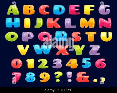 Color cartoon font. Chubby colored letters, fun kids games alphabet and funny child letter vector illustration set Stock Vector