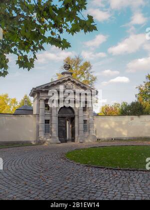 The 18th century gatehouse of the Roosendael Abbey in Walem, near Mechelen, Belgium. CUrrently it is a public recreation park. Stock Photo