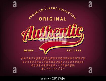 Retro font. Vintage alphabet. Custom type letters and numbers on a dark floral background. Stock Vector