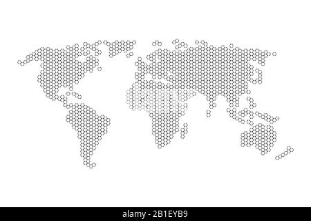 Hexagons Grey Color World Map Vector illustration. Stock Vector