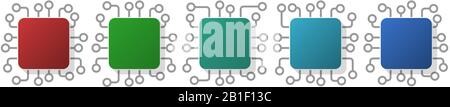 Set of computer cpu concept flat design web buttons, vector icons template with empty copy space Stock Vector