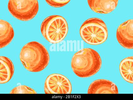 Seamless pattern with oranges and slices. Stock Vector