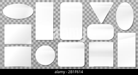 White paper labels. Blank label stickers, sticky papers tags and sign shapes vector set Stock Vector
