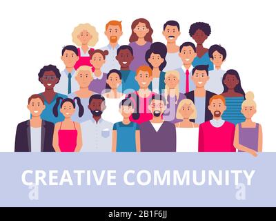 Crowd. Workers group, people in transparency. Vector banner background ...