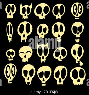 A Collection of Cartoon Vector Human and Character Skulls for Logos or Icons Stock Vector