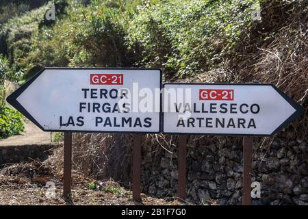 Road signs and travel directions in Gran Canaria, Canary Islands, Spain Stock Photo