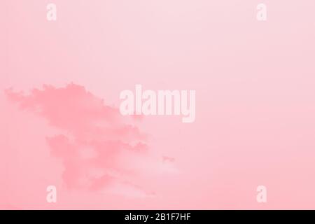 Scenic sky. Beautiful soft fluffy clouds on a clear sky background. Pink coral toned Stock Photo