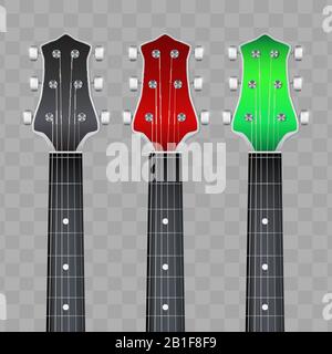 Set of Guitar neck fretboard and headstock Stock Vector