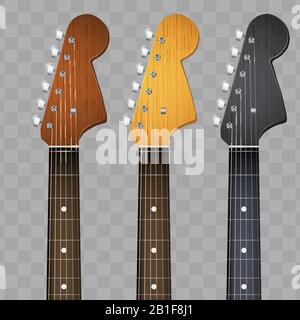 Set of Guitar neck fretboard and headstock Stock Vector